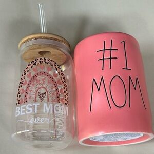 Pink and Clear Best Mom & #1 Mom Tumbler Set